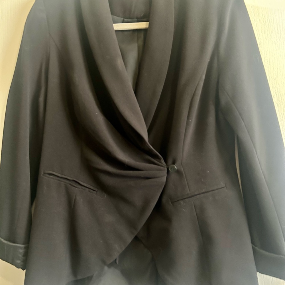 Tailored Black Draped Single-Button Blazer